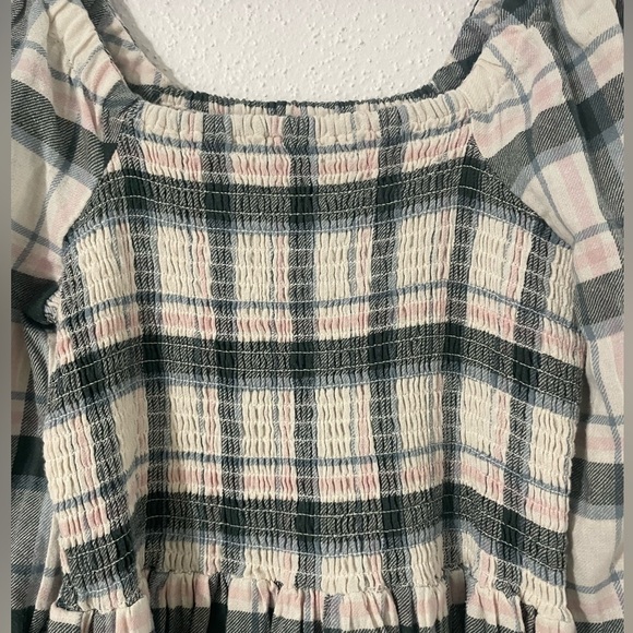 EUC Madewell Lucie Elbow Sleeve Smocked Mini Dress Lebaum Plaid Cotton Small - Picture 8 of 15